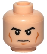 Minifigure, Head Black Angled Eyebrows, Medium Nougat Cheek Lines and Chin Dimple, Stern Pattern