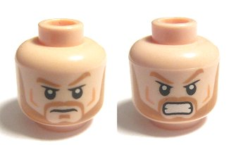 Minifigure, Head Dual Sided Medium Nougat Eyebrows and Beard, Frown / Angry with Bared Teeth Pattern