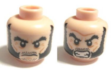Minifigure, Head Dual Sided Bushy Black Eyebrows and Long Thick Sideburns, Frown / Angry Pattern