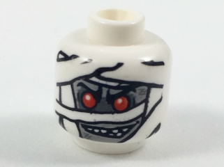 Minifigure, Head Alien Mummy with Light Bluish Gray Face, NON-Glow In Dark Wrappings, and Red Eyes Pattern