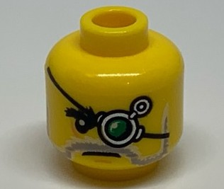 Minifigure, Head Beard Gray and White, Mechanical Left Eye Pattern