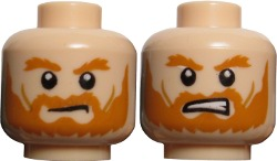 Minifigure, Head Dual Sided LotR Rohan Soldier Shaggy Beard and Eyebrows Frowning / Grimacing Pattern
