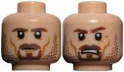 Minifigure, Head Dual Sided LotR Aragorn Brown Beard and Stubble Stern / Frown with Teeth Pattern