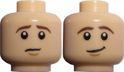 Minifigure, Head Dual Sided LotR Frodo Brown Eyebrows Worried / Lopsided Smile Pattern