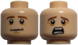Minifigure, Head Dual Sided LotR Pippin Brown Eyebrows, Anxious / Scared Pattern