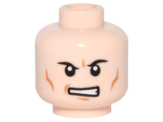 Minifigure, Head Male Black Angry Eyebrows, Determined Mouth with Teeth, Cheek Lines Pattern (Lex)