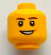 Minifigure, Head Dark Brown Eyebrows, Smile and Beads of Sweat Pattern