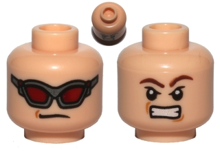 Minifigure, Head Dual Sided Dark Red Goggles / Brown Eyebrows, Determined Pattern (Hawkeye)