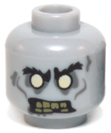 Minifigure, Head Alien Zombie with Black Bushy Eyebrows, Bright Light Yellow Eyes, Dark Bluish Gray Eye Shadow, Cheek Lines, Spots and Drool, Angry Open Mouth with Olive Green Teeth and Missing Tooth Pattern