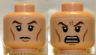Minifigure, Head Dual Sided Brown Eyebrows, Black Eyes with Pupils, Wrinkles, Calm / Angry Pattern