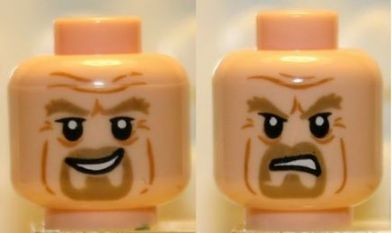 Minifigure, Head Dual Sided LotR Goatee Smirk / Determined Pattern (King Theoden)