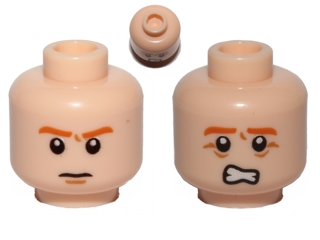 Minifigure, Head Dual Sided Orange Eyebrows, Pupils, Chin Dimple, Frown / Scared Pattern