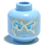 Minifigure, Head Metallic Cyan Eyebrows, Eyes, Scars and Chin Dimple, White and Silver Shards Ice Energy, Stern Pattern