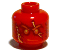 Minifigure, Head Orange Eyebrows and Eyes, Dark Red and Gold Scar and Flames Fire Energy, Angry Frown Pattern