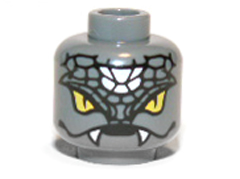 Minifigure, Head Alien with Yellow Snake Eyes, Fangs and Black and White Scales Pattern (Snike)