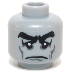 Minifigure, Head Black Thick Eyebrows, Dark Bluish Gray Eye Shadow, Cheek Lines and Chin Dimple, Sad Frown Pattern