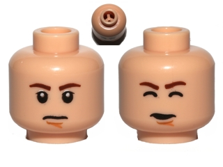 Minifigure, Head Dual Sided Brown Eyebrows, White Pupils, Chin Dimple, Somber / Closed Eyes Pattern (SW Han Solo)