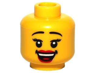 Minifigure, Head Female Black Eyebrows, Red Lips, Open Smile Pattern