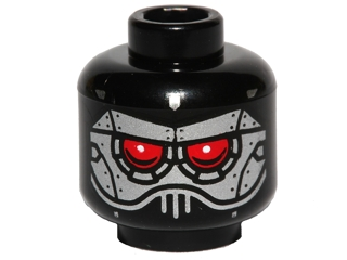 Minifigure, Head Alien with Robot with Red Eyes, Sliver Face Panel Pattern