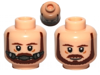 Minifigure, Head Dual Sided Beard, Brown Eyebrows, Moustache, White Pupils / Breathing Apparatus Pattern (SW Qui-Gon)