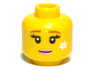 Minifigure, Head Female Medium Nougat Eyebrows, Pink Lips, White Flower Pattern
