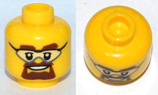 Minifigure, Head Glasses with Safety Goggles, Brown Eyebrows and Goatee Pattern