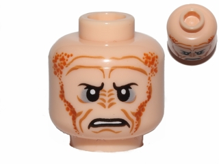 Minifigure, Head Alien with SW Saesee Tiin, Small Eyes with Pupils, Orange Dots on Sides, Angry Pattern