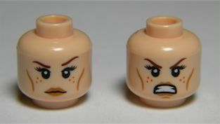 Minifigure, Head Dual Sided Female LotR Tauriel, Freckles, Calm / Angry, Bared Teeth Pattern