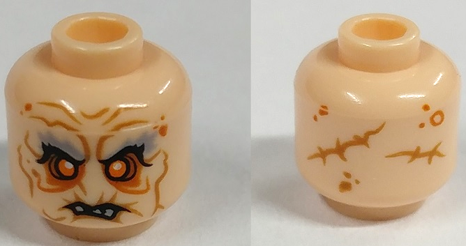 Minifigure, Head LotR Gray Eyebrows, Orange Eyes, Dark Orange Facial Lines, Broken Teeth Pattern