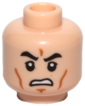 Minifigure, Head Black Eyebrows, Upper Eyelids, Medium Nougat Cheek Lines and Chin Dimple, Open Mouth Scowl with Teeth Pattern