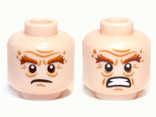 Minifigure, Head Dual Sided LotR Bushy Brown Eyebrows, Wrinkles, Scowling / Battle Rage Pattern (Gloin)