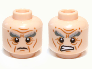 Minifigure, Head Dual Sided LotR Bushy Gray Eyebrows, Wrinkles, Calm / Battle Rage Pattern (Oin)