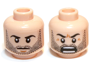 Minifigure, Head Dual Sided LotR Beard Stubble, Calm / Battle Rage Pattern (Kili)