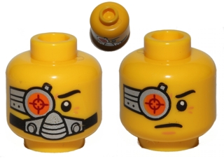 Minifigure, Head Dual Sided Cyborg Eyepiece, Eyebrow Left Side, Breathing Apparatus / Worried Pattern