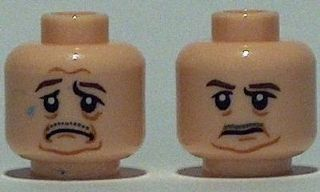 Minifigure, Head Dual Sided Brown Eyebrows, Moustache, White Pupils / Sad Pattern (SW Malakili)