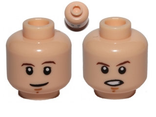 Minifigure, Head Dual Sided Brown Eyebrows, White Pupils, Smile / Open Mouth Angry Pattern (SW Luke Skywalker)
