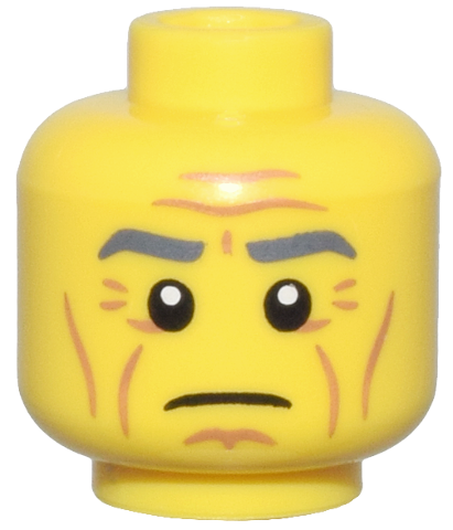 Minifigure, Head Dark Bluish Gray Eyebrows, Medium Nougat Cheek Lines, Chin Dimple, and Wrinkles, Furrowed Brow, Neutral Pattern
