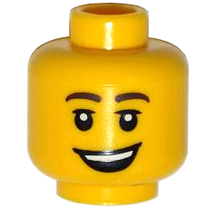 Minifigure, Head Dark Brown Eyebrows, Upper Eyelids, Lopsided Open Mouth Smile with Top Teeth Pattern
