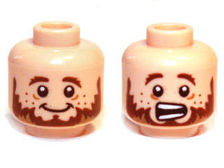 Minifigure, Head Dual Sided LotR Brown Beard and Freckles, Smile / Scared Pattern (Ori)