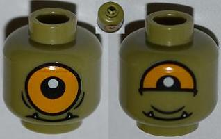 Minifigure, Head Dual Sided Alien with Lower Fangs, Single Orange Eye Open / Eye Half Closed Pattern