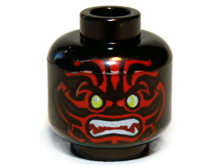 Minifigure, Head Alien with Lime Eyes, White Fangs, Red Face Decorations and Dark Red Mouth Pattern