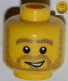 Minifigure, Head Beard Stubble, Thick Dark Tan Eyebrows and Open Grin Pattern