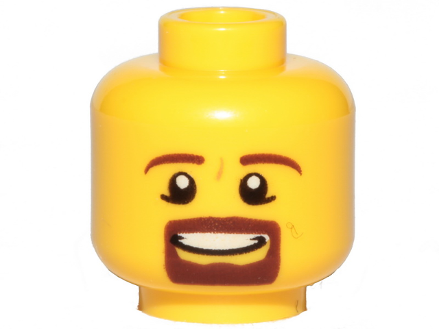 Minifigure, Head Male Brown Beard and Eyebrows, Goatee, Pupils, Teeth Pattern