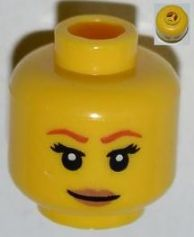 Minifigure, Head Female with Dark Orange Eyebrows, Eyelashes, Dark Tan Lips, Smile Pattern