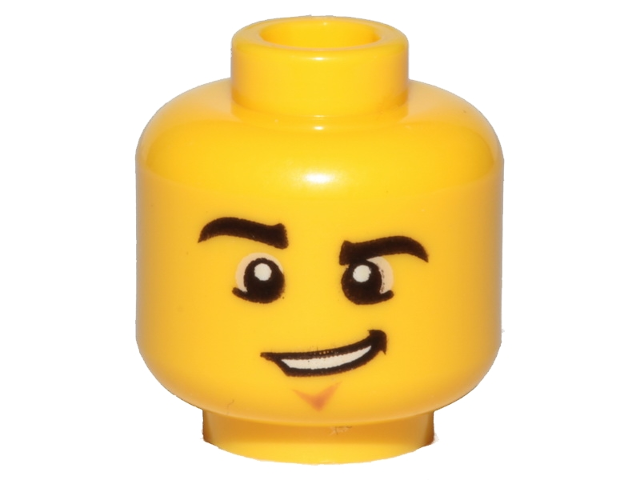 Minifigure, Head Male Black Eyebrows, Raised Right Eyebrow, Chin Dimple, and Lopsided Grin with Teeth Pattern