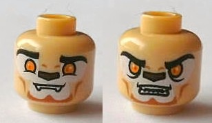 Minifigure, Head Dual Sided Alien Chima Lion with Orange Eyes, Brown Nose, Teeth, Closed Mouth / Open Mouth Pattern (Lennox)