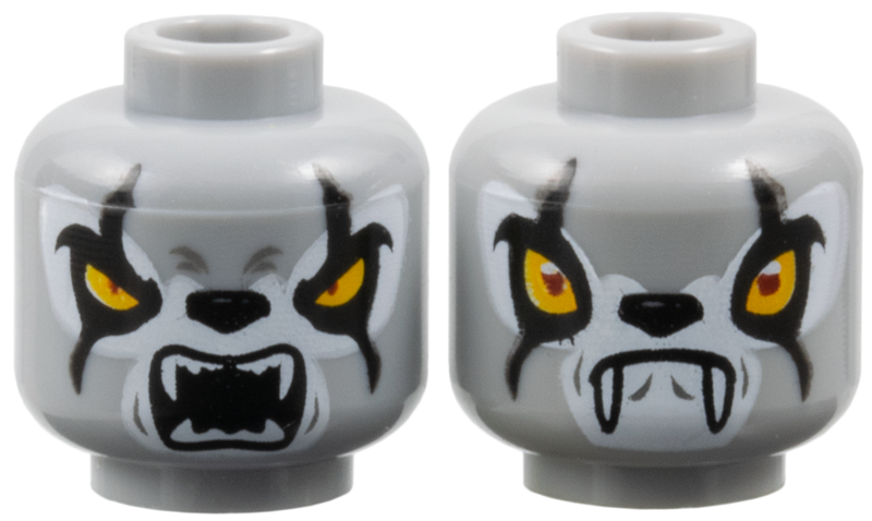 Minifigure, Head Dual Sided Alien Chima Wolf with Yellow Eyes, Black Scars, Fangs, Closed Mouth / Open Mouth Pattern (Worriz)