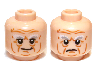 Minifigure, Head Dual Sided LotR Bushy Gray Eyebrows, Wrinkles, Calm / Frowning Pattern (Balin)