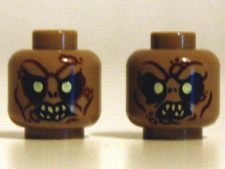 Minifigure, Head Dual Sided LotR Goblin Light Yellow Eyes, 8 Teeth / 7 Teeth Pattern