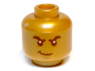 Minifigure, Head Male Black Bushy Eyebrows, White Pupils, Smirk Pattern